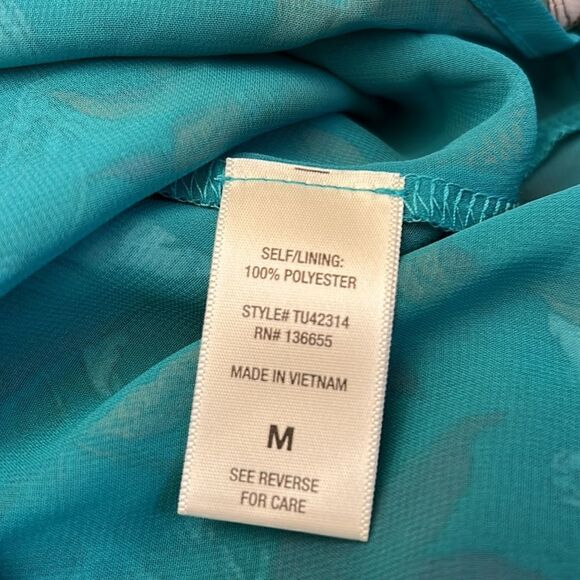 COPY - Beacon Apparel turquoise floral ruffle short sleeve blouse Size M New - Picture 10 of 11